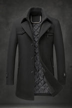 Manteau col montant doublure matelassée boutonné noir pour homme