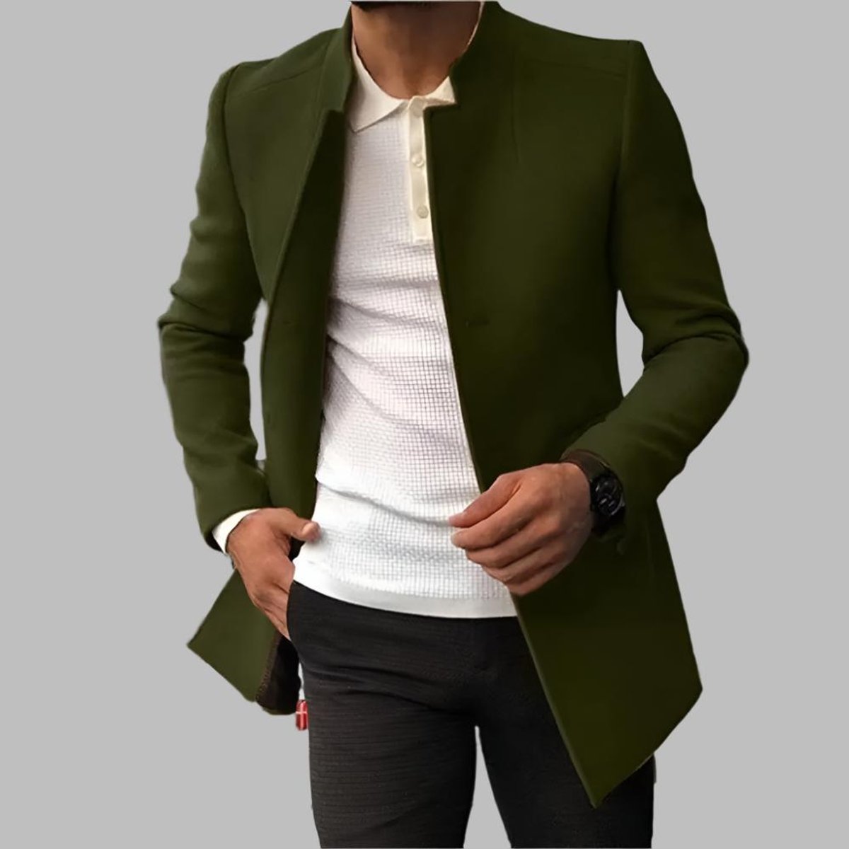Manteau droit col tailleur ouvert vert pour homme