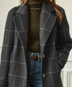 Manteau long à carreaux col tailleur pour femme – vue 3