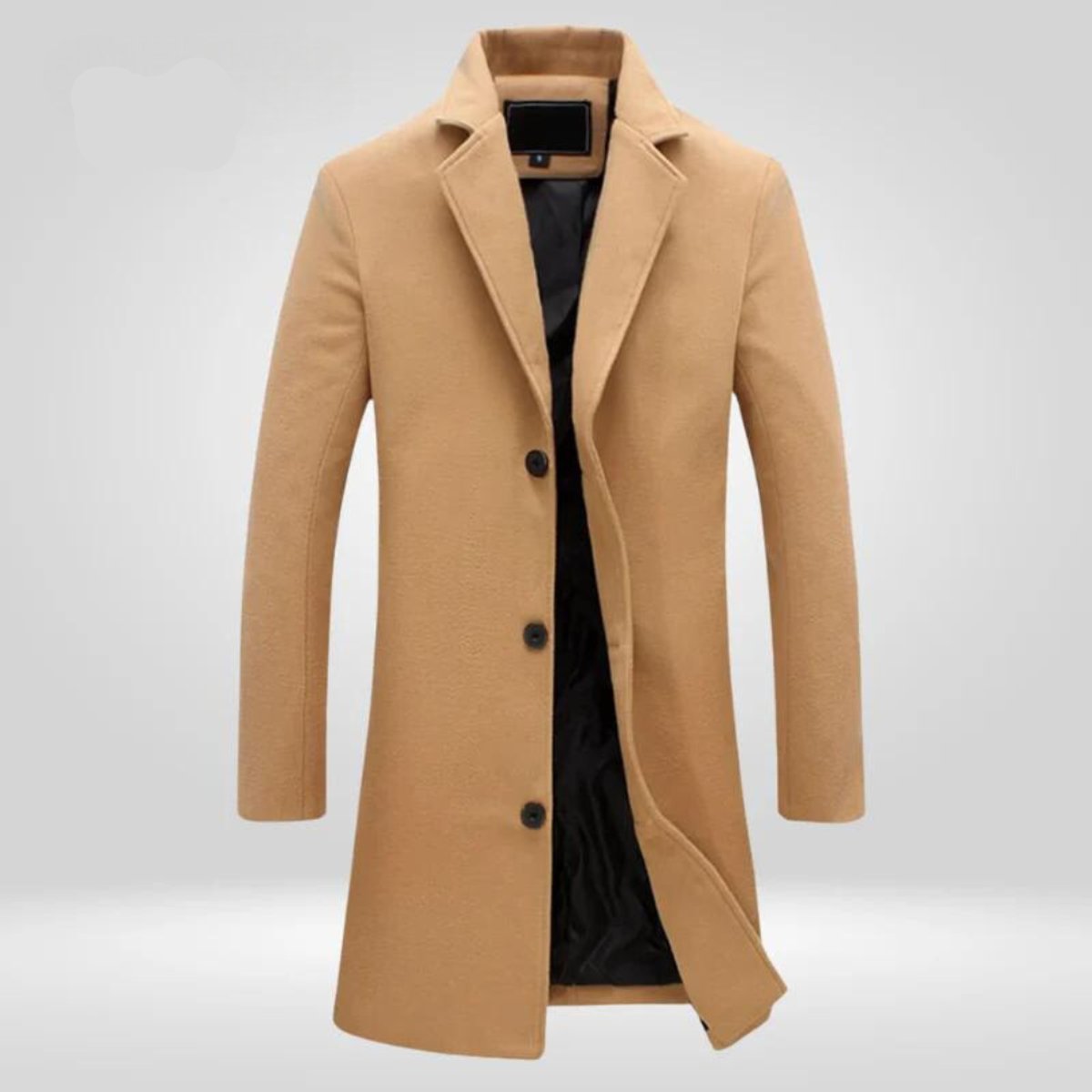 Manteau long col tailleur trois boutons camel pour homme