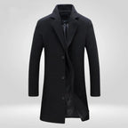 Manteau long col tailleur trois boutons noir pour homme