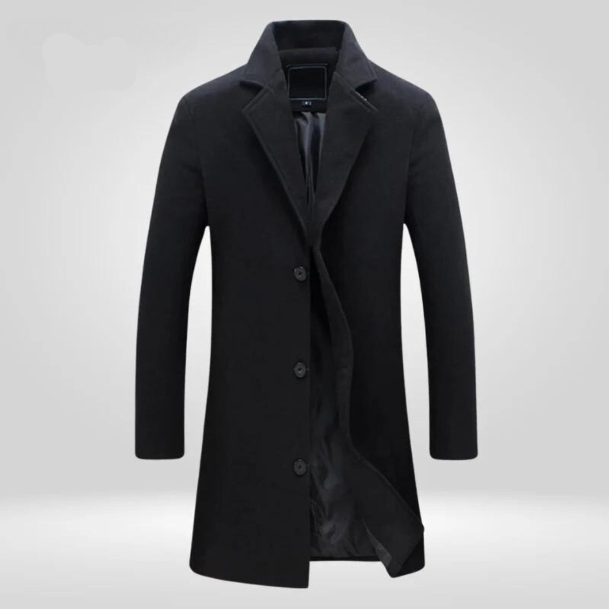 Manteau long col tailleur trois boutons noir pour homme