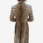 Manteau long imprimé léopard col tailleur pour femme