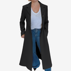 Manteau long imprimé léopard col tailleur noir pour femme