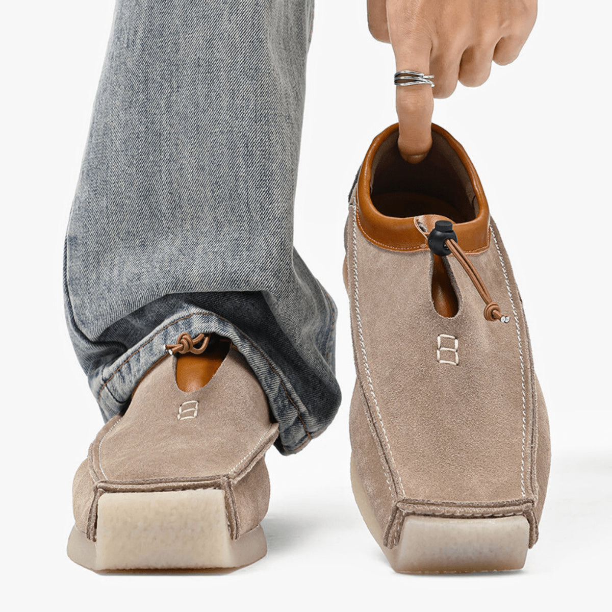 Men's Suede Square Toe Drawstring Loafers