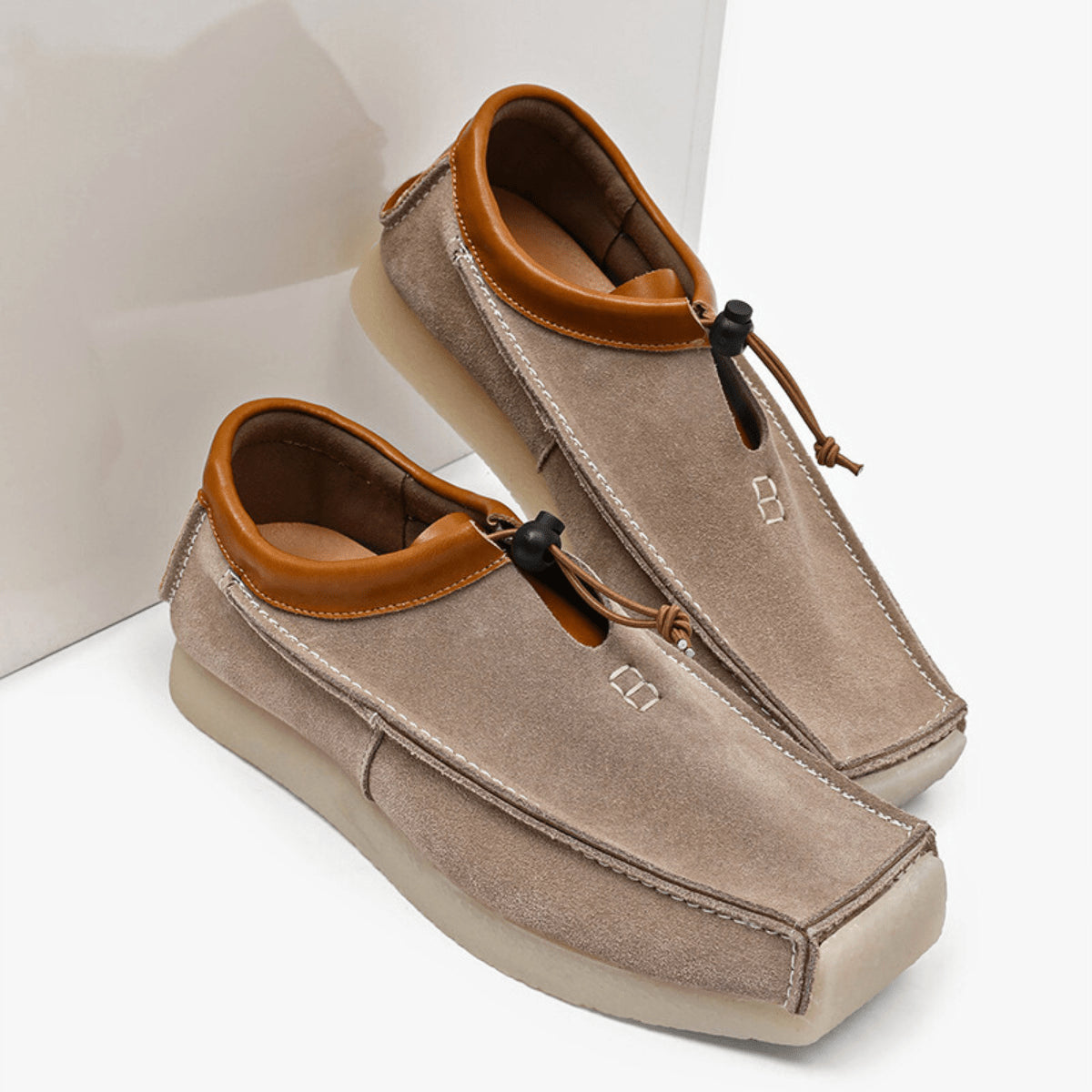 Men's Suede Square Toe Drawstring Loafers