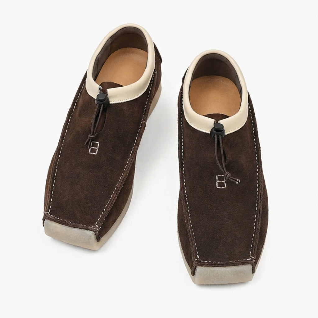 Men's Suede Square Toe Drawstring Loafers