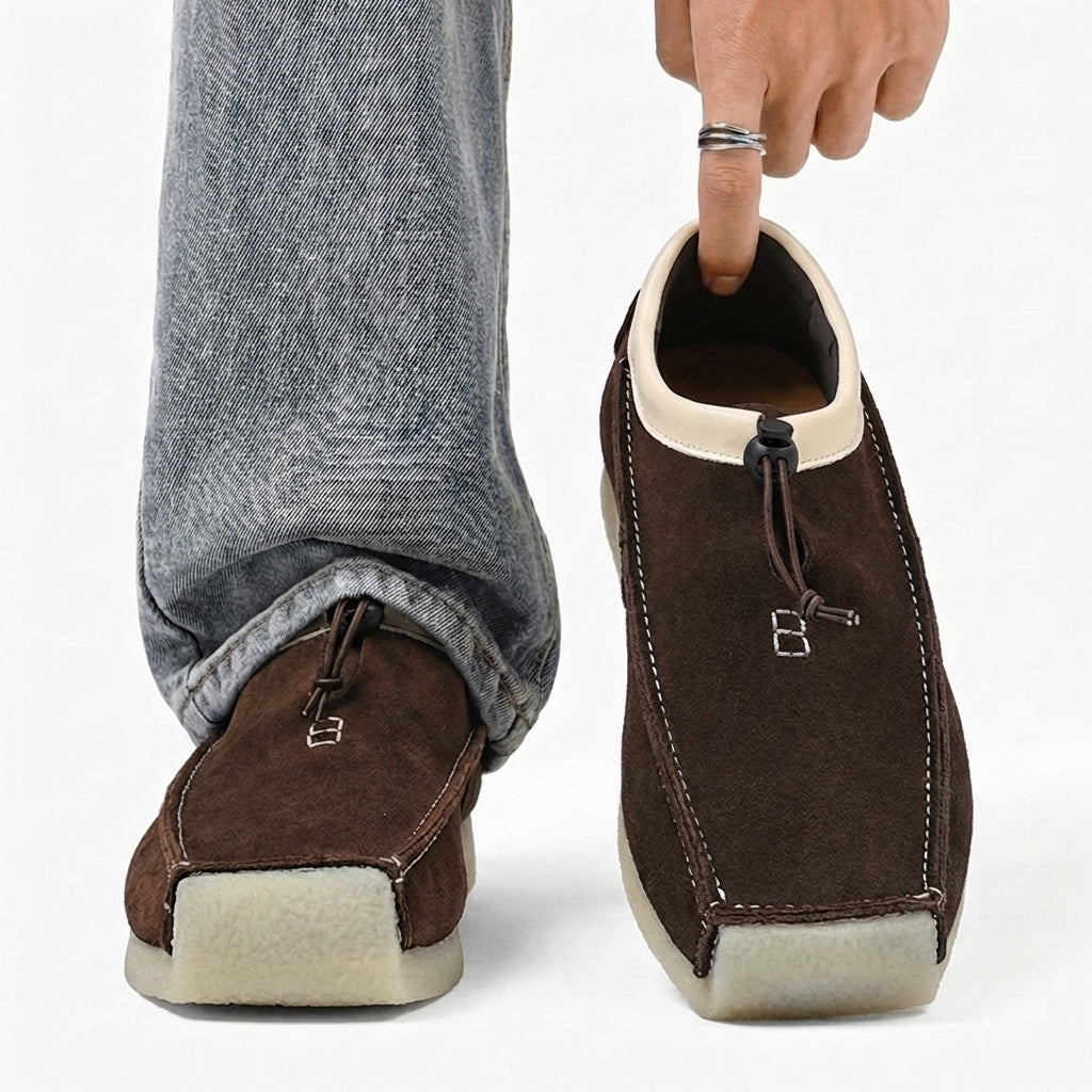 Men's Suede Square Toe Drawstring Loafers
