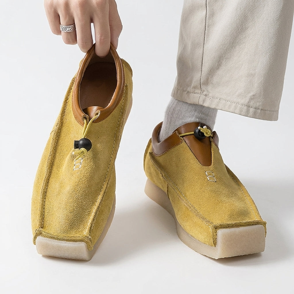 Men's Suede Square Toe Drawstring Loafers