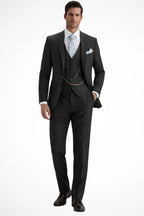 Men's three piece tailored suit with waistcoat, full front view