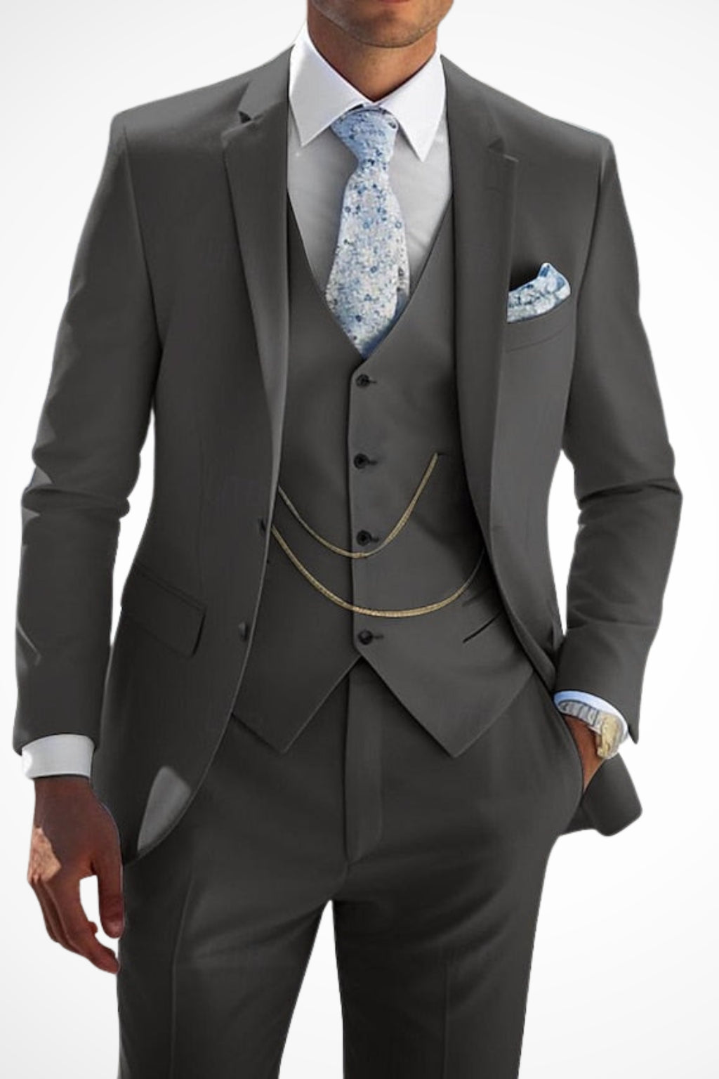 Blazer lapel and jacket fastening detail