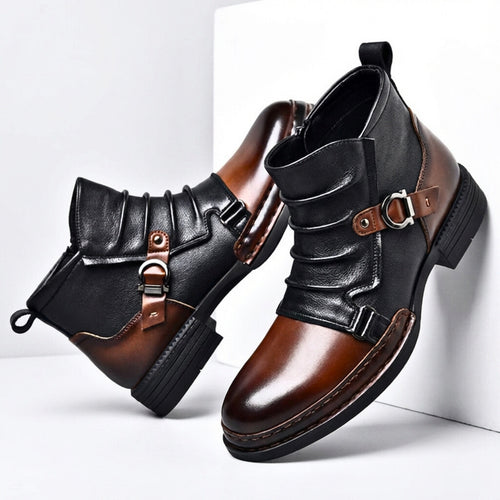 Side profile of ankle boots showing textured ridge detailing and side zip fastening