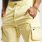 Detail shot of elasticated waistband with drawstring adjustment