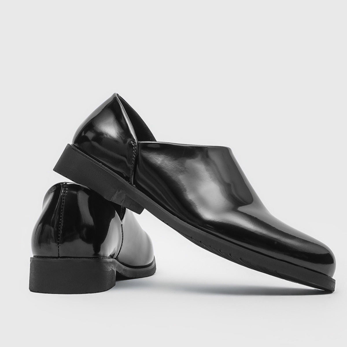 Men's Black Patent Leather Low Block Heel Loafers