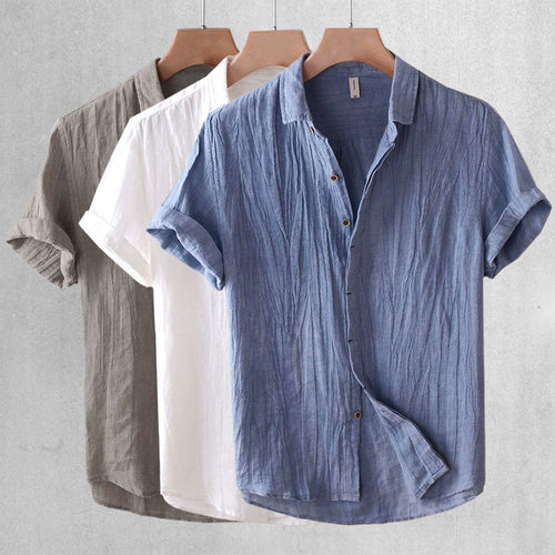 Men's crinkle linen short sleeve shirt in relaxed fit, front view