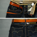 Close-up of ripped and faded denim texture on shorts leg