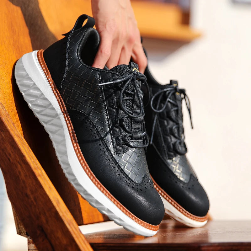Men's Leather Woven Lace Up Trainers