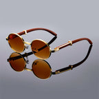 Close-up of blue gradient lens and metal frame construction