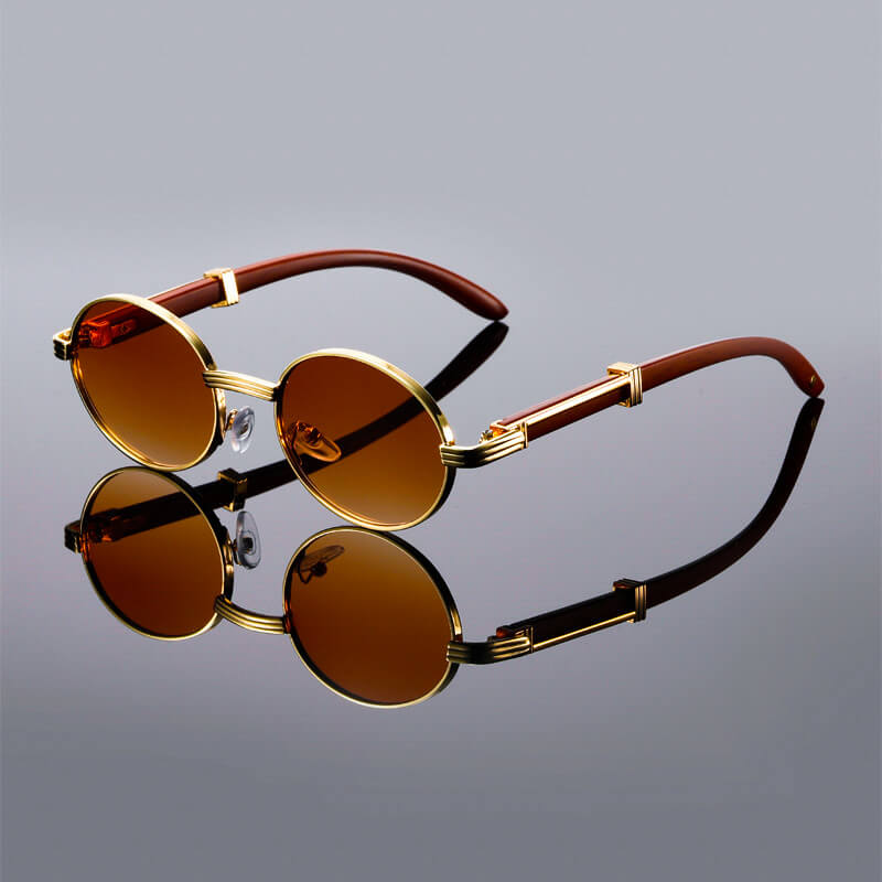 Close-up of blue gradient lens and metal frame construction