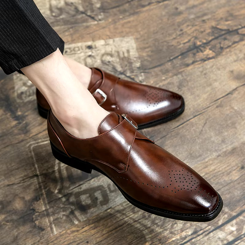Men's Leather Monk Strap Brogue Shoes
