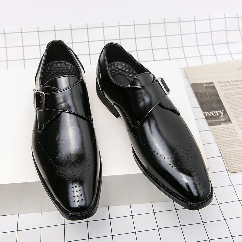 Men's Leather Monk Strap Brogue Shoes