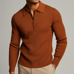 Men's waffle knit quarter zip shirt in neutral tone, front view