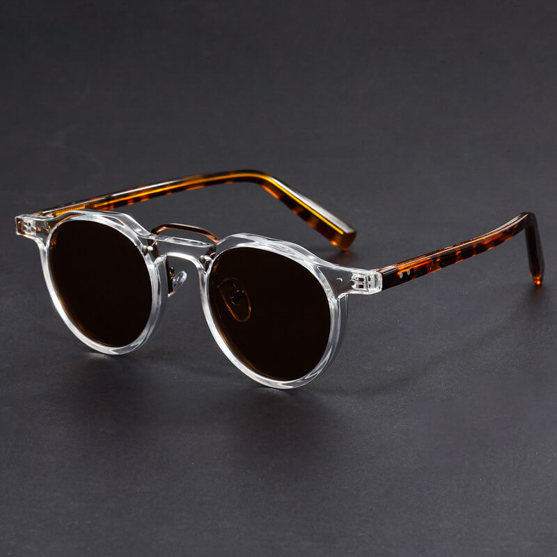 Men's round tortoiseshell sunglasses with transparent frame, front view