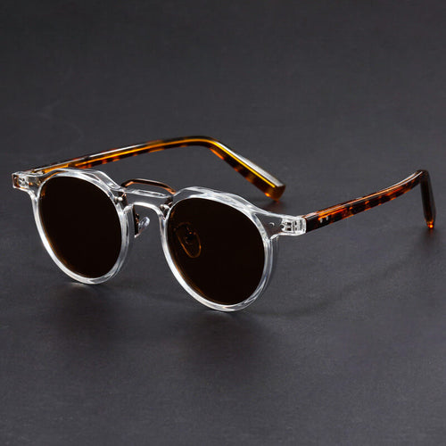 Men's round tortoiseshell sunglasses with transparent frame, front view