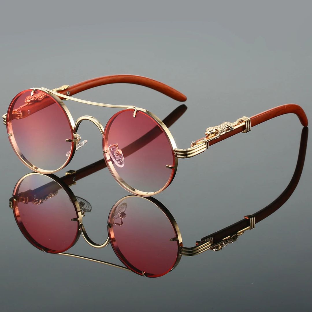 Top-down view of sunglasses showing temple arms and lightweight alloy construction