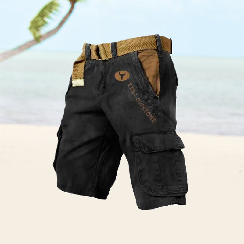 Model wearing cargo shorts, standing pose showing fit