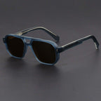 Men's oversized aviator sunglasses with ice blue acetate frames, front view