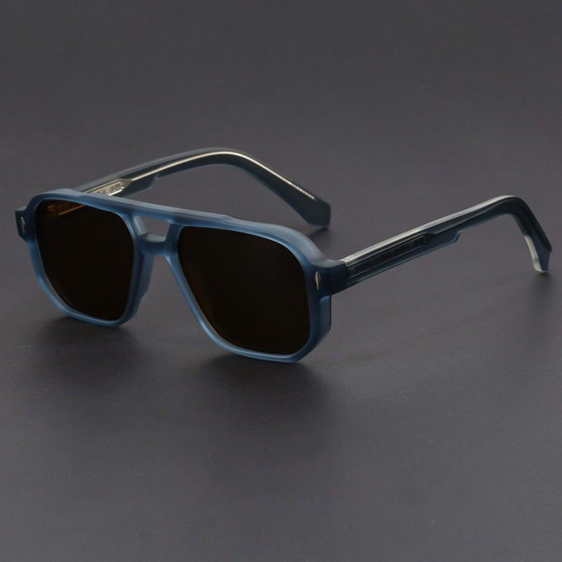 Men's oversized aviator sunglasses with ice blue acetate frames, front view