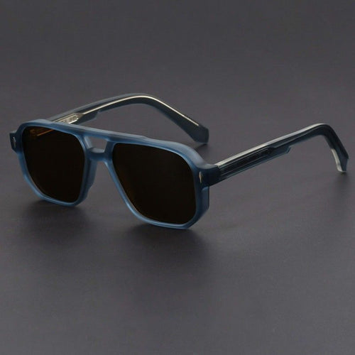 Men's oversized aviator sunglasses with ice blue acetate frames, front view