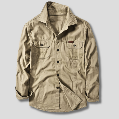 Men's canvas utility shirt with dual chest pockets, front view