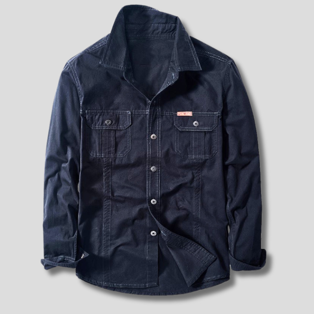 Close-up detail of button flap chest pocket