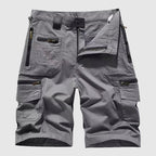 Close-up detail of zipper pocket on cargo shorts leg