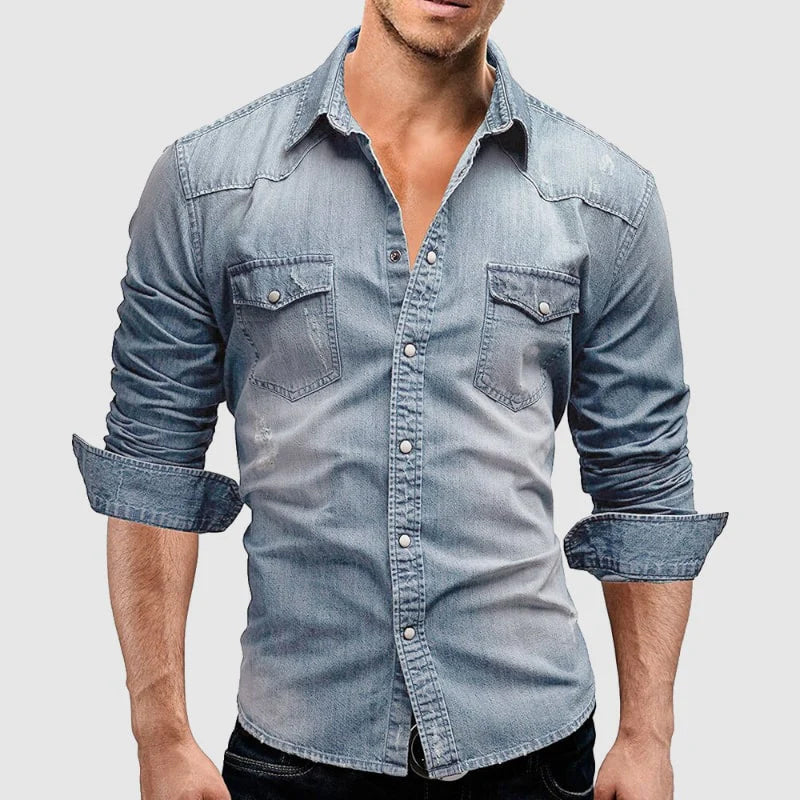Fold-down collar and button-front closure detail