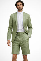 Back view of blazer shorts suit highlighting jacket silhouette