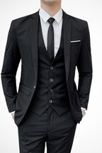 Man wearing completed three-piece suit for formal occasion styling