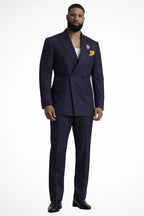 Men's double breasted suit front view, full length