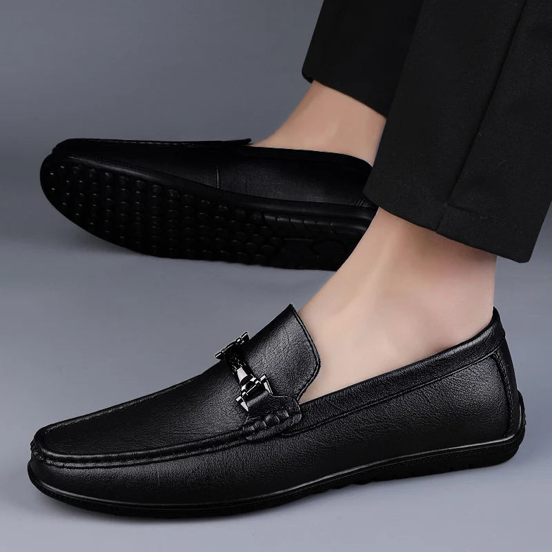 Men's Leather Metal Detail Loafers