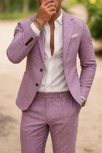 Model wearing jacket unbuttoned, relaxed stance