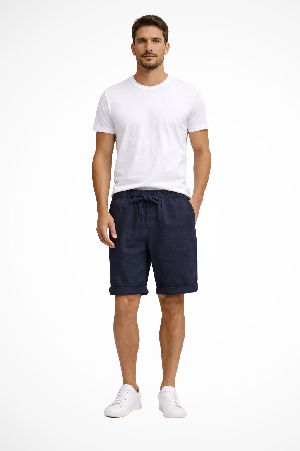 Side view of shorts highlighting relaxed silhouette