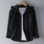 Back view of hooded shirt showing relaxed fit
