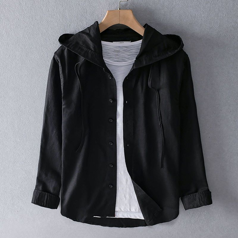 Back view of hooded shirt showing relaxed fit