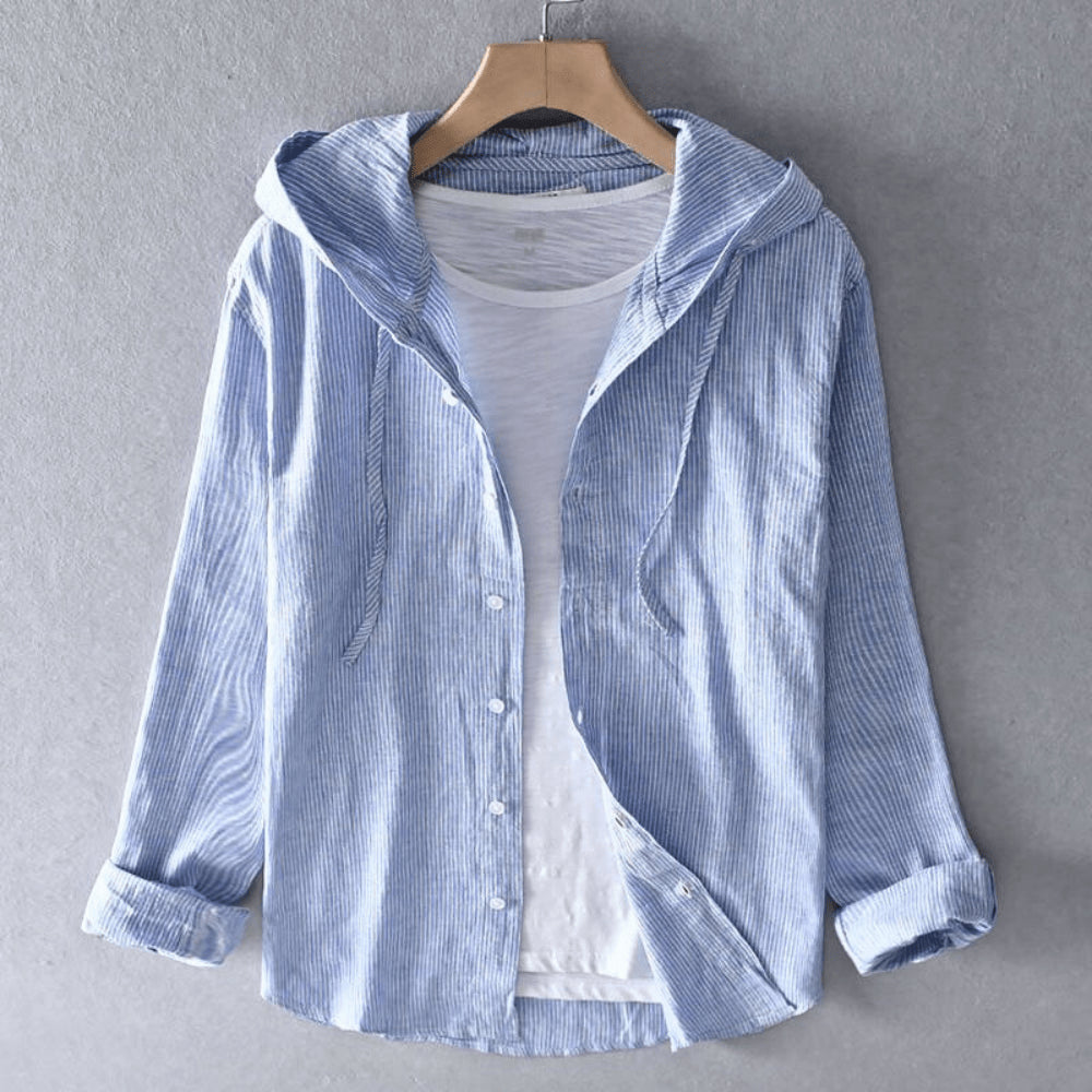Hooded neckline detail on relaxed fit shirt