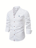 White long sleeve shirt with embroidered logo on chest, front view