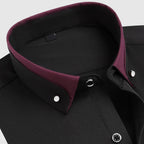 Model in smart-casual outfit wearing contrast collar shirt