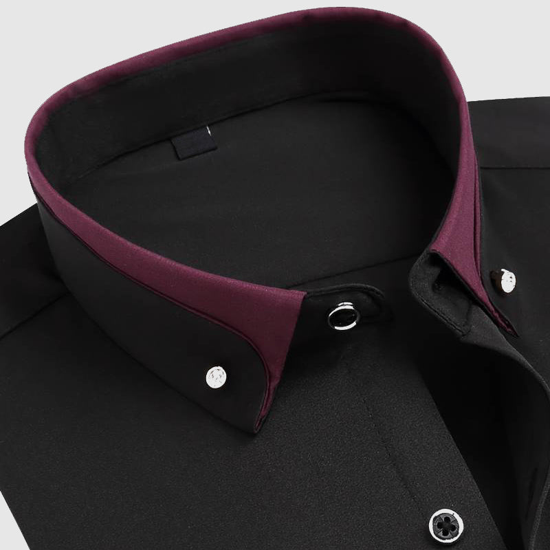 Model in smart-casual outfit wearing contrast collar shirt