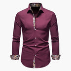 Model wearing shirt in casual smart setting, three-quarter angle